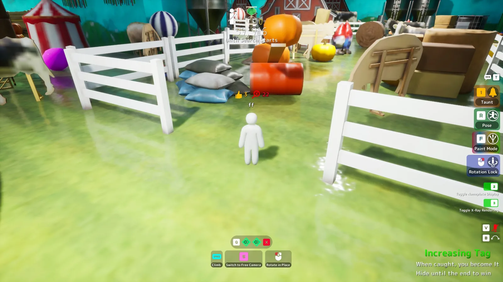 An unpainted white body standing in the open on the Indoor Country farm stage — instantly readable as a player